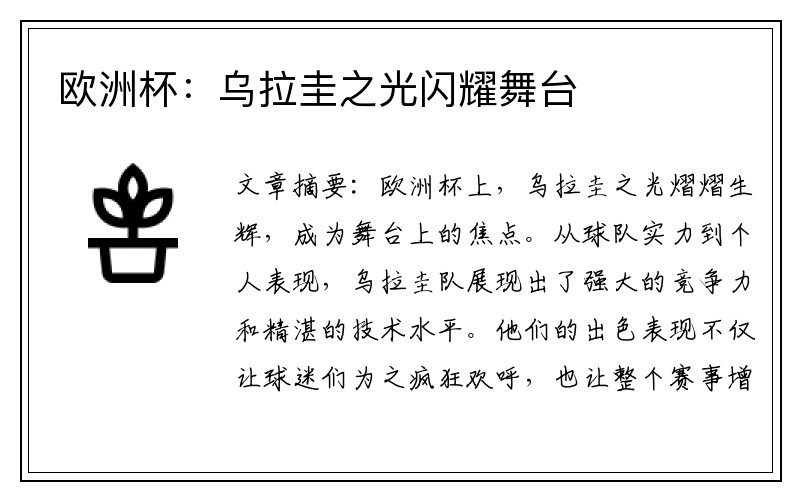 欧洲杯：乌拉圭之光闪耀舞台